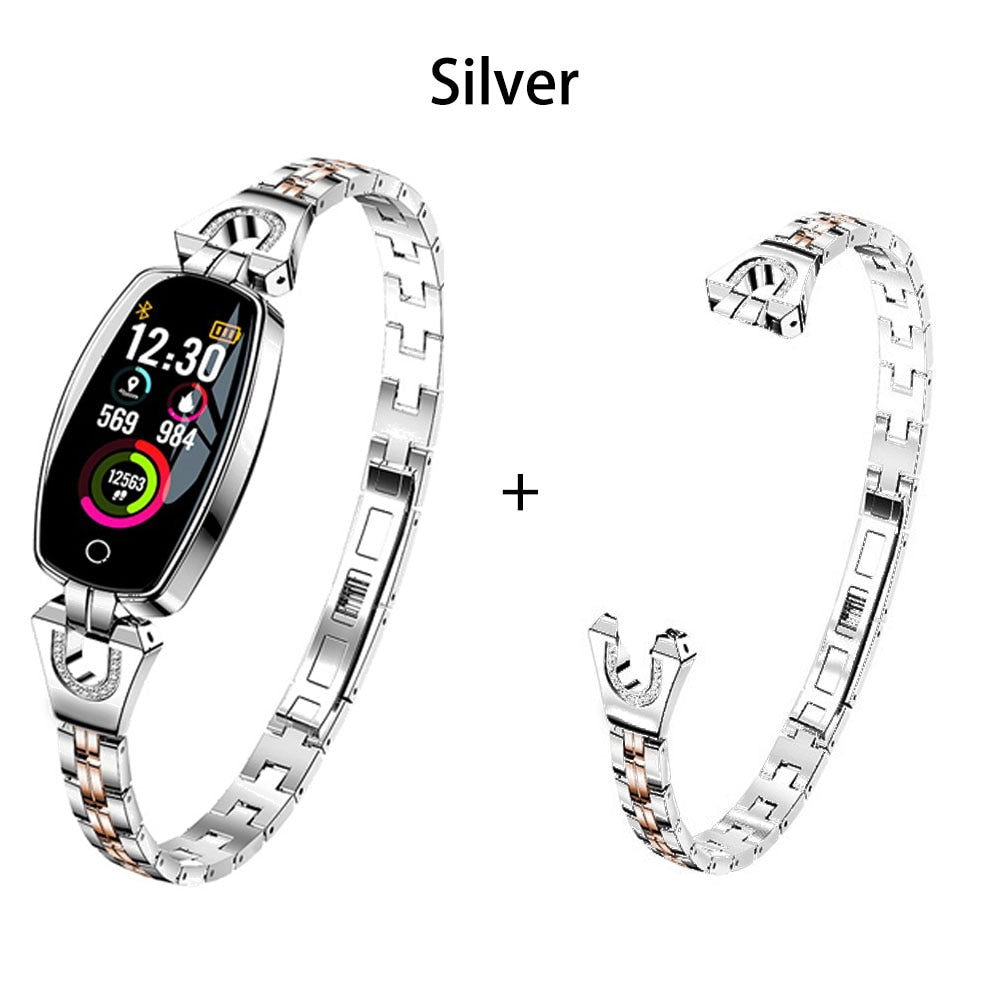 SCOMAS Modische Smartwatch für Damen, 0,96 Zoll, Touch-Armband, Fitness-Tracker, OLED-Herzdruckmesser, Schrittzähler, wasserdichte Smartwatch