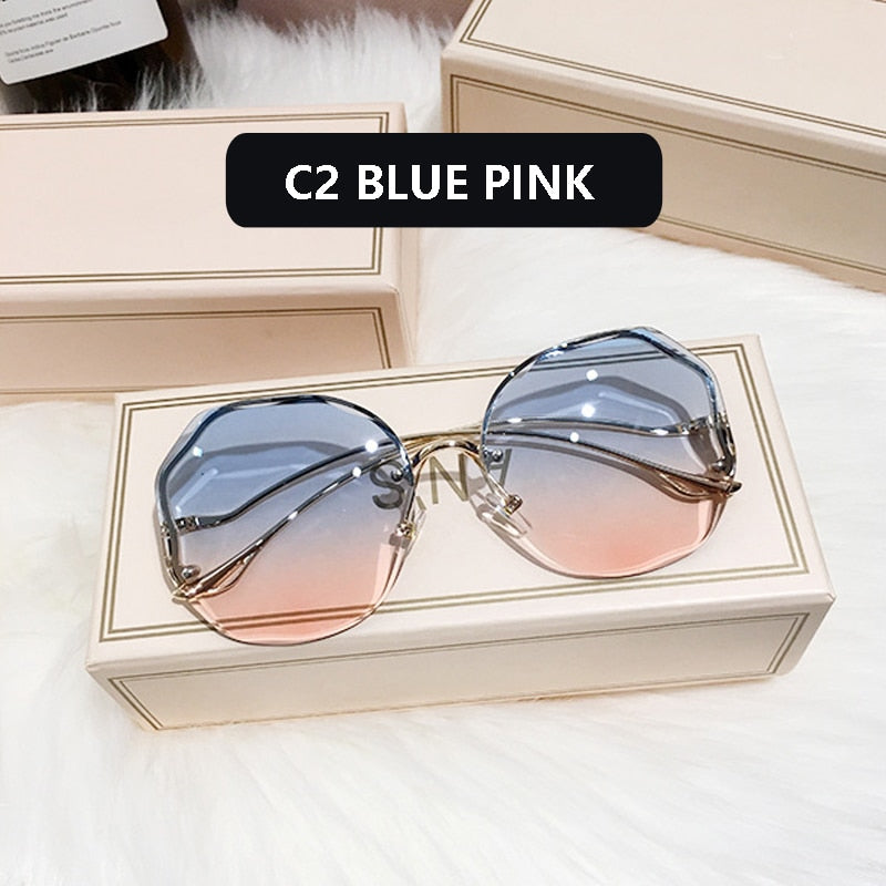 2022 Mode Tee Gradient Sonnenbrille Frauen Ozean Wasser Cut Getrimmte Linse Metall Gebogene Tempel Sonnenbrille Weibliche UV400