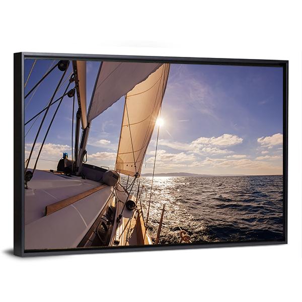 Sailing Boat Wide Angle View In The Sea Canvas Wall Art-3 Horizontal-Gallery Wrap-25" x 16"-Tiaracle