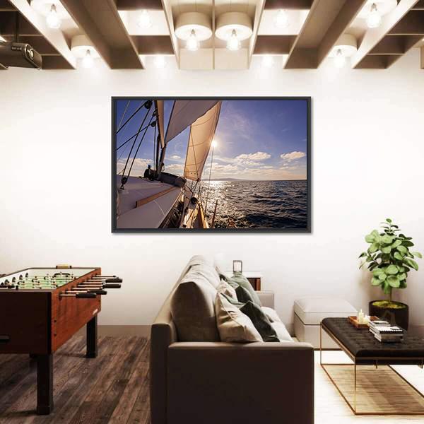 Sailing Boat Wide Angle View In The Sea Canvas Wall Art-3 Horizontal-Gallery Wrap-25" x 16"-Tiaracle