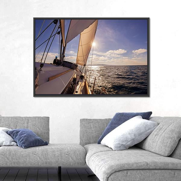 Sailing Boat Wide Angle View In The Sea Canvas Wall Art-3 Horizontal-Gallery Wrap-25" x 16"-Tiaracle