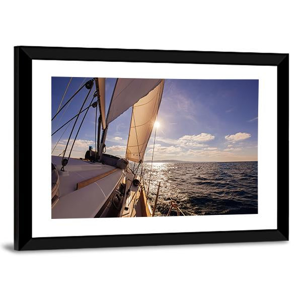 Sailing Boat Wide Angle View In The Sea Canvas Wall Art-3 Horizontal-Gallery Wrap-25" x 16"-Tiaracle