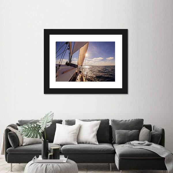 Sailing Boat Wide Angle View In The Sea Canvas Wall Art-3 Horizontal-Gallery Wrap-25" x 16"-Tiaracle