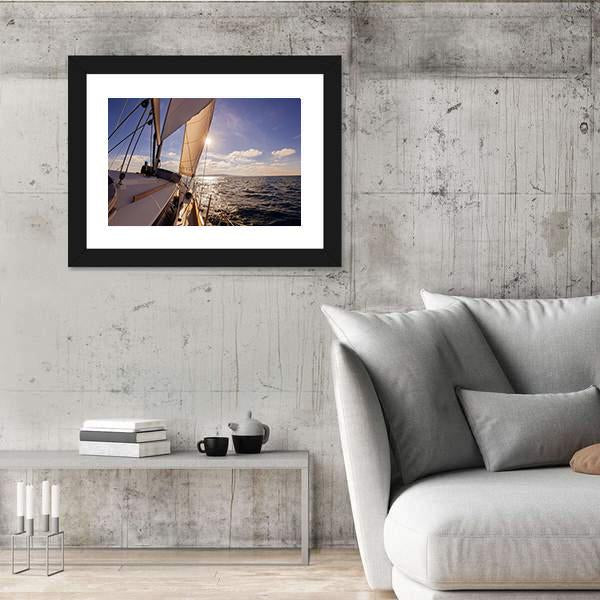 Sailing Boat Wide Angle View In The Sea Canvas Wall Art-3 Horizontal-Gallery Wrap-25" x 16"-Tiaracle