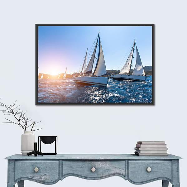 Sailing In The Wind Through The Waves At The Sea Canvas Wall Art-1 Piece-Floating Frame-24" x 16"-Tiaracle