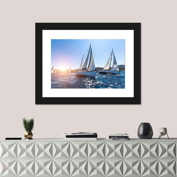 Sailing In The Wind Through The Waves At The Sea Canvas Wall Art-1 Piece-Framed Print-20" x 16"-Tiaracle