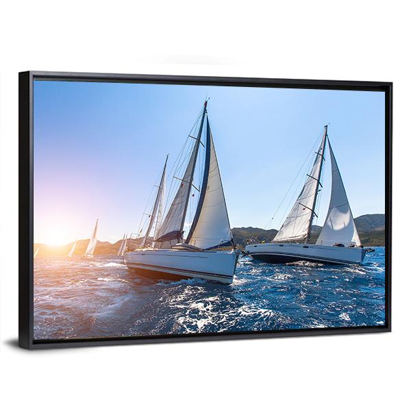 Sailing In The Wind Through The Waves At The Sea Canvas Wall Art-3 Horizontal-Gallery Wrap-25" x 16"-Tiaracle