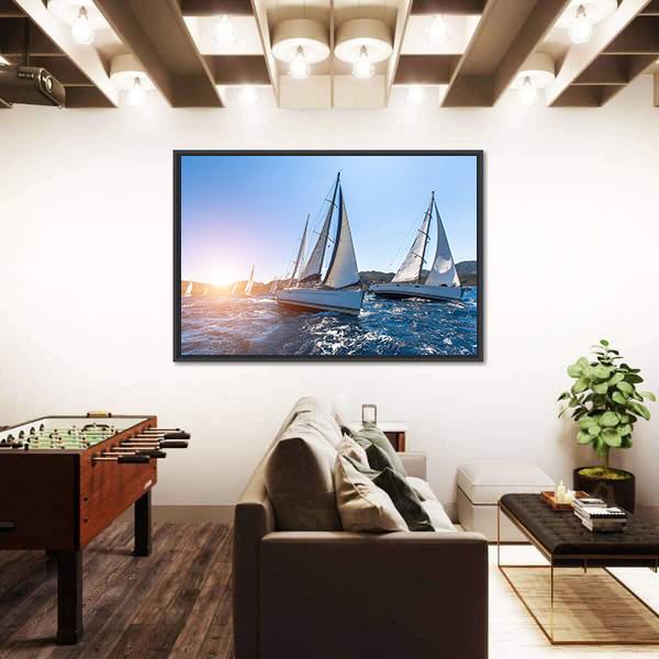 Sailing In The Wind Through The Waves At The Sea Canvas Wall Art-3 Horizontal-Gallery Wrap-25" x 16"-Tiaracle