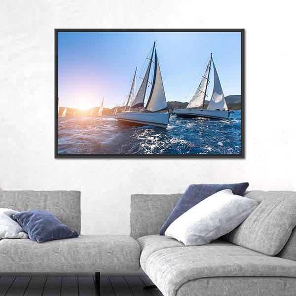 Sailing In The Wind Through The Waves At The Sea Canvas Wall Art-3 Horizontal-Gallery Wrap-25" x 16"-Tiaracle