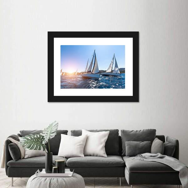 Sailing In The Wind Through The Waves At The Sea Canvas Wall Art-3 Horizontal-Gallery Wrap-25" x 16"-Tiaracle