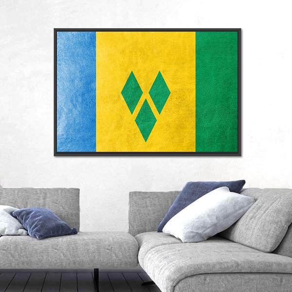 Saint Vincent And The Grenadines Flag Canvas Wall Art-3 Horizontal-Gallery Wrap-25" x 16"-Tiaracle