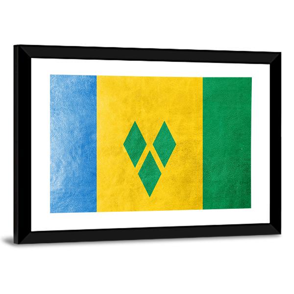 Saint Vincent And The Grenadines Flag Canvas Wall Art-3 Horizontal-Gallery Wrap-25" x 16"-Tiaracle