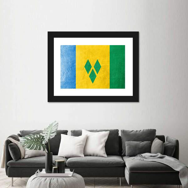 Saint Vincent And The Grenadines Flag Canvas Wall Art-3 Horizontal-Gallery Wrap-25" x 16"-Tiaracle