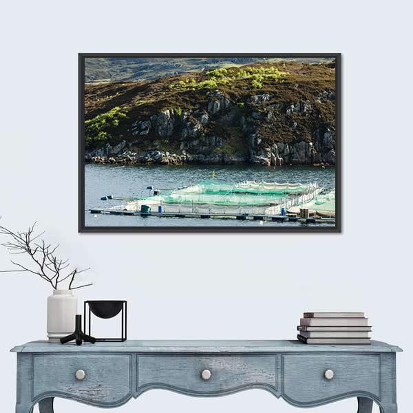 Salmon Farm Loch A Chairn Bhain Canvas Wall Art-1 Piece-Floating Frame-24" x 16"-Tiaracle