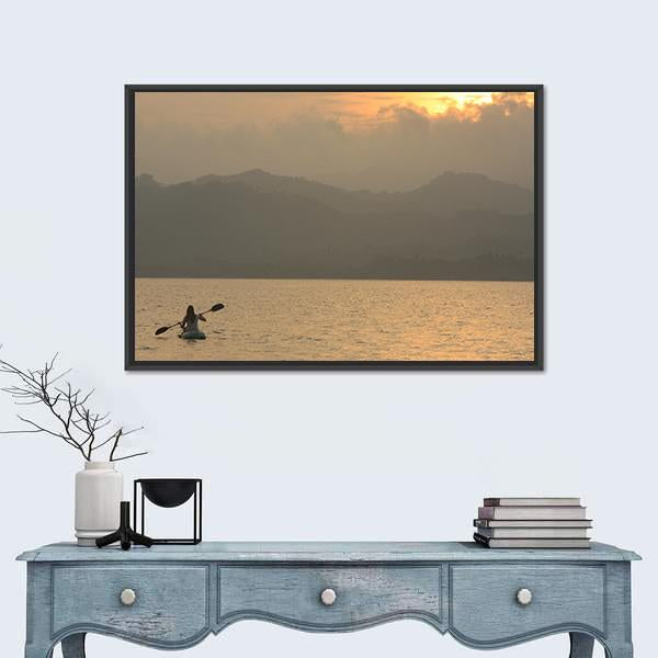 Sea Kayaking At Sunrise Canvas Wall Art-1 Piece-Floating Frame-24" x 16"-Tiaracle