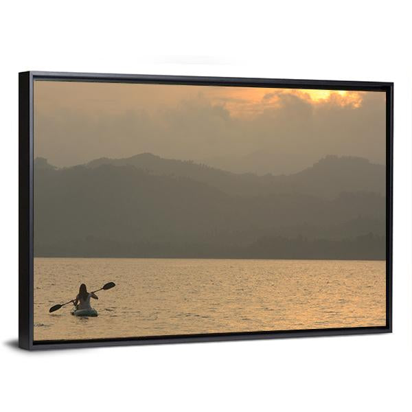 Sea Kayaking At Sunrise Canvas Wall Art-3 Horizontal-Gallery Wrap-25" x 16"-Tiaracle