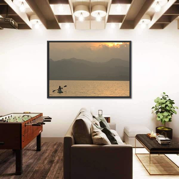 Sea Kayaking At Sunrise Canvas Wall Art-3 Horizontal-Gallery Wrap-25" x 16"-Tiaracle