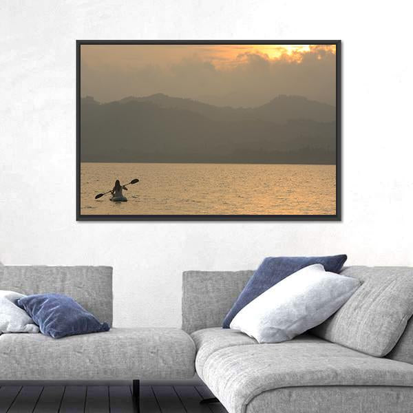 Sea Kayaking At Sunrise Canvas Wall Art-3 Horizontal-Gallery Wrap-25" x 16"-Tiaracle