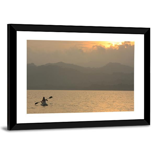 Sea Kayaking At Sunrise Canvas Wall Art-3 Horizontal-Gallery Wrap-25" x 16"-Tiaracle