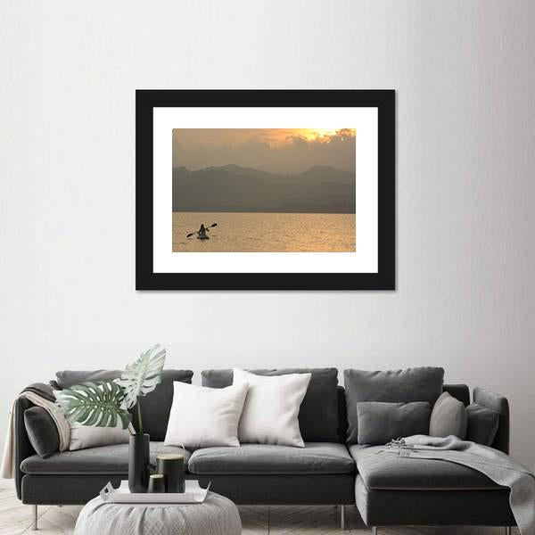 Sea Kayaking At Sunrise Canvas Wall Art-3 Horizontal-Gallery Wrap-25" x 16"-Tiaracle