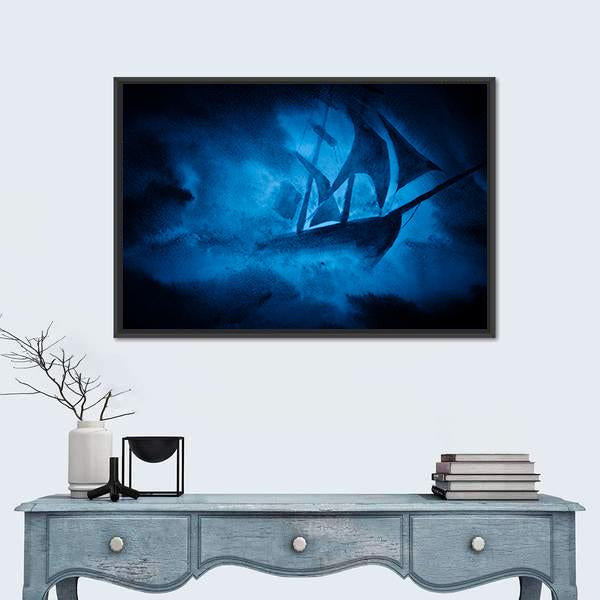 Sea Storm And The Ship Canvas Wall Art-1 Piece-Floating Frame-24" x 16"-Tiaracle
