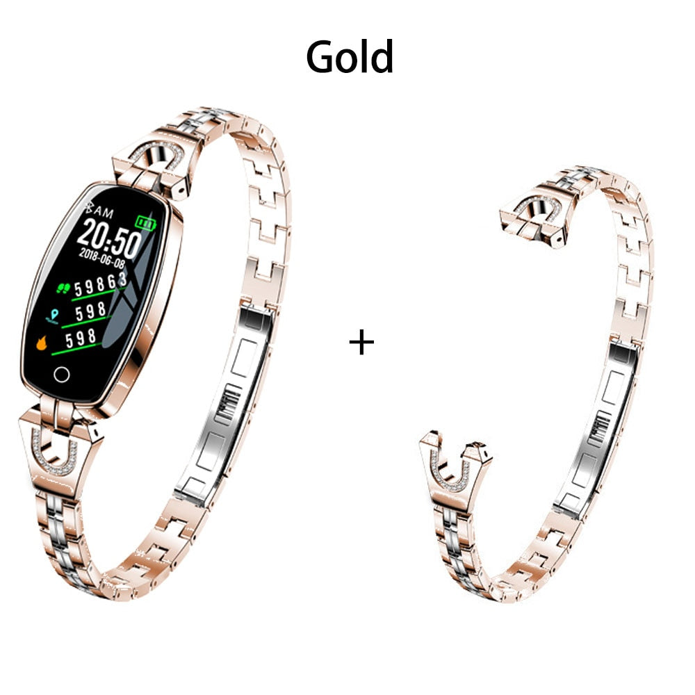 SCOMAS Modische Smartwatch für Damen, 0,96 Zoll, Touch-Armband, Fitness-Tracker, OLED-Herzdruckmesser, Schrittzähler, wasserdichte Smartwatch