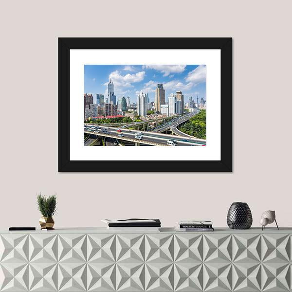 Shanghai Modern City Skyline Canvas Wall Art-1 Piece-Framed Print-20" x 16"-Tiaracle