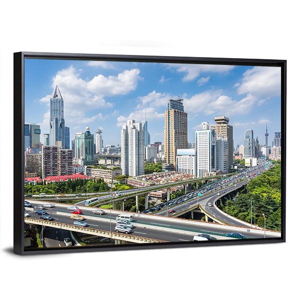 Shanghai Modern City Skyline Canvas Wall Art-3 Horizontal-Gallery Wrap-25" x 16"-Tiaracle