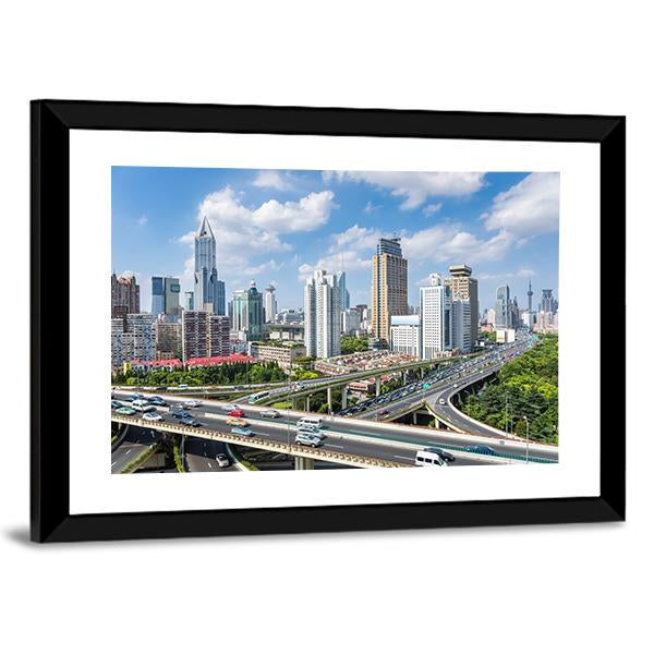 Shanghai Modern City Skyline Canvas Wall Art-3 Horizontal-Gallery Wrap-25" x 16"-Tiaracle