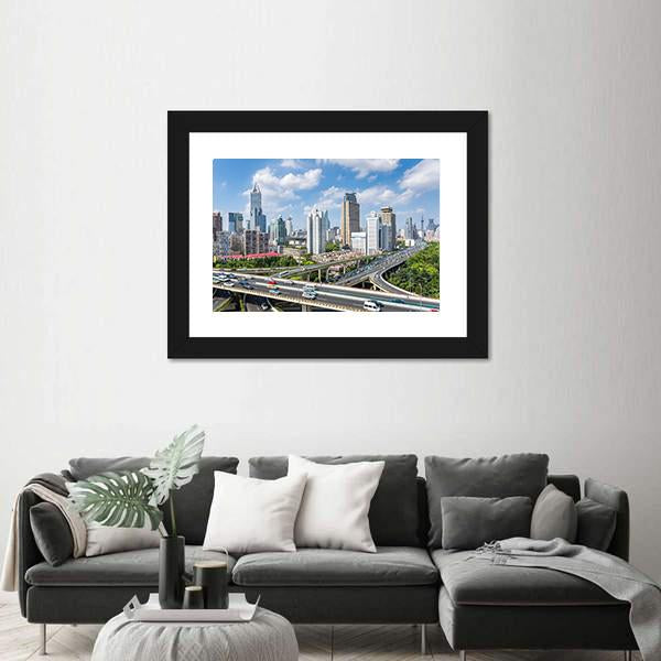 Shanghai Modern City Skyline Canvas Wall Art-3 Horizontal-Gallery Wrap-25" x 16"-Tiaracle