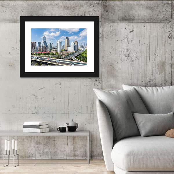 Shanghai Modern City Skyline Canvas Wall Art-3 Horizontal-Gallery Wrap-25" x 16"-Tiaracle