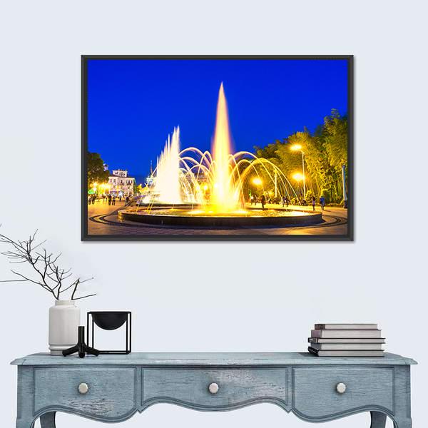 Dancing Fountains In Batumi Boulevard Canvas Wall Art-1 Piece-Floating Frame-24" x 16"-Tiaracle