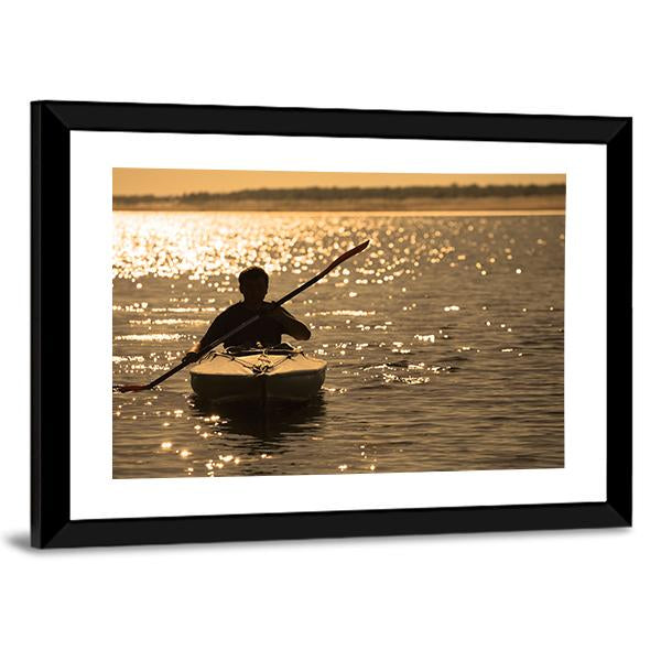 Silhouette Of A Man Rowing In The Canoe Canvas Wall Art-3 Horizontal-Gallery Wrap-25" x 16"-Tiaracle