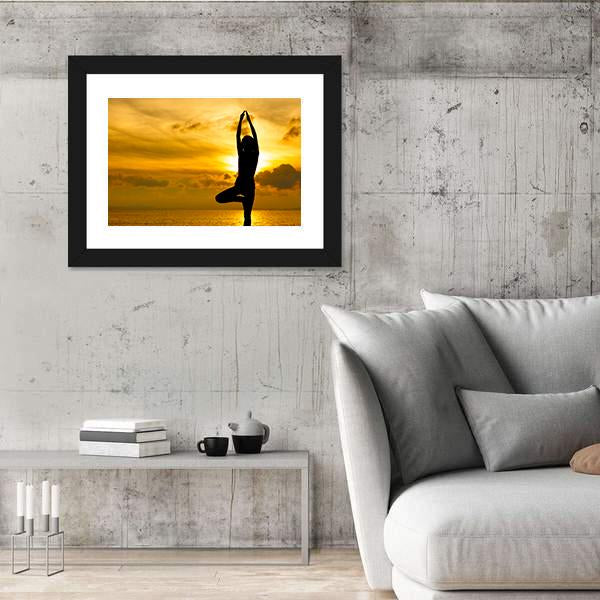 Silhouette Of Beautiful Yoga Woman In Morning Canvas Wall Art-3 Horizontal-Gallery Wrap-25" x 16"-Tiaracle