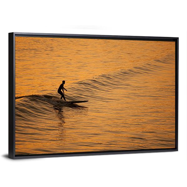 Single Surfer At Sunset On A Calm Ocean Canvas Wall Art-3 Horizontal-Gallery Wrap-25" x 16"-Tiaracle