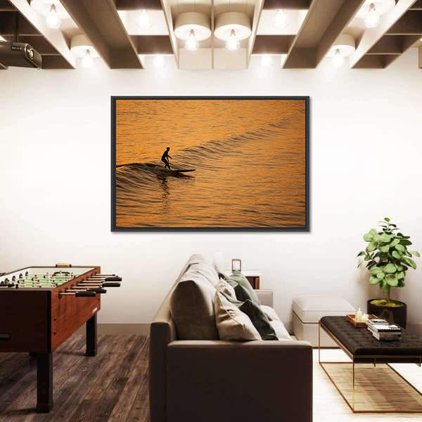 Single Surfer At Sunset On A Calm Ocean Canvas Wall Art-3 Horizontal-Gallery Wrap-25" x 16"-Tiaracle