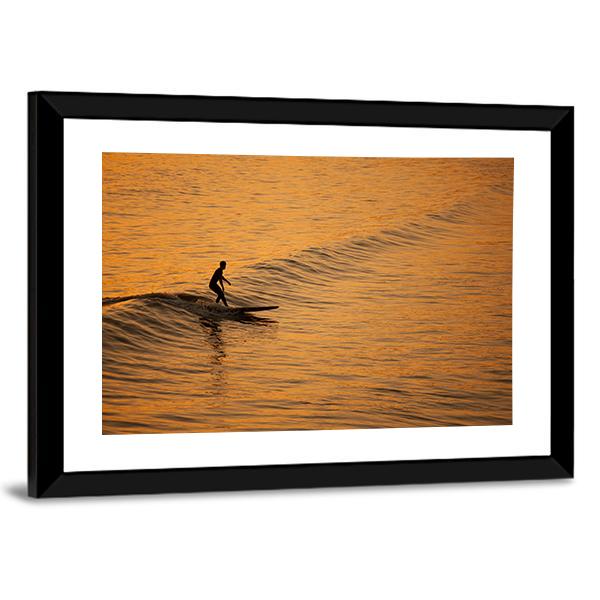 Single Surfer At Sunset On A Calm Ocean Canvas Wall Art-3 Horizontal-Gallery Wrap-25" x 16"-Tiaracle