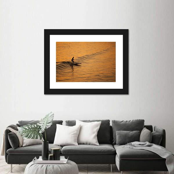 Single Surfer At Sunset On A Calm Ocean Canvas Wall Art-3 Horizontal-Gallery Wrap-25" x 16"-Tiaracle