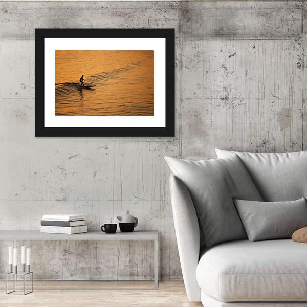 Single Surfer At Sunset On A Calm Ocean Canvas Wall Art-3 Horizontal-Gallery Wrap-25" x 16"-Tiaracle