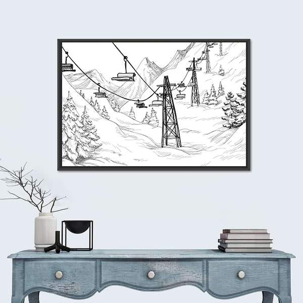 Ski Lift Sketch Canvas Wall Art-1 Piece-Floating Frame-24" x 16"-Tiaracle