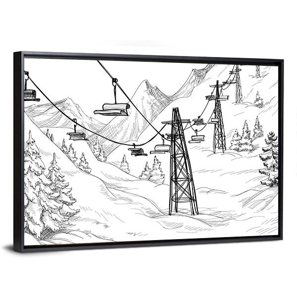 Ski Lift Sketch Canvas Wall Art-3 Horizontal-Gallery Wrap-25" x 16"-Tiaracle
