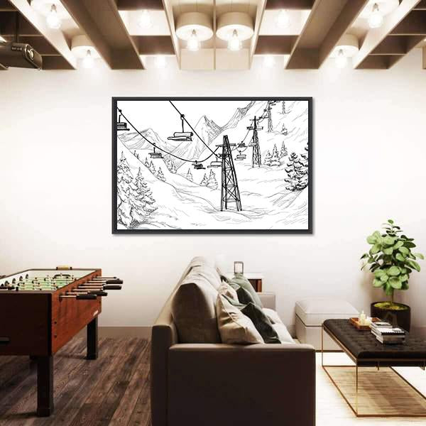 Ski Lift Sketch Canvas Wall Art-3 Horizontal-Gallery Wrap-25" x 16"-Tiaracle