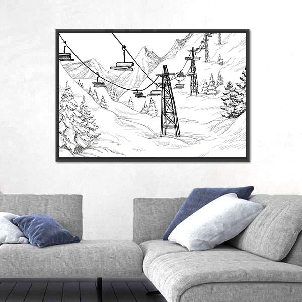 Ski Lift Sketch Canvas Wall Art-3 Horizontal-Gallery Wrap-25" x 16"-Tiaracle