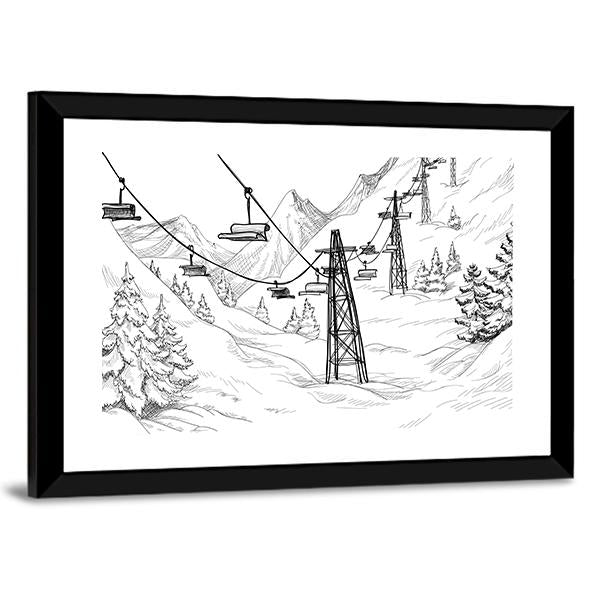 Ski Lift Sketch Canvas Wall Art-3 Horizontal-Gallery Wrap-25" x 16"-Tiaracle