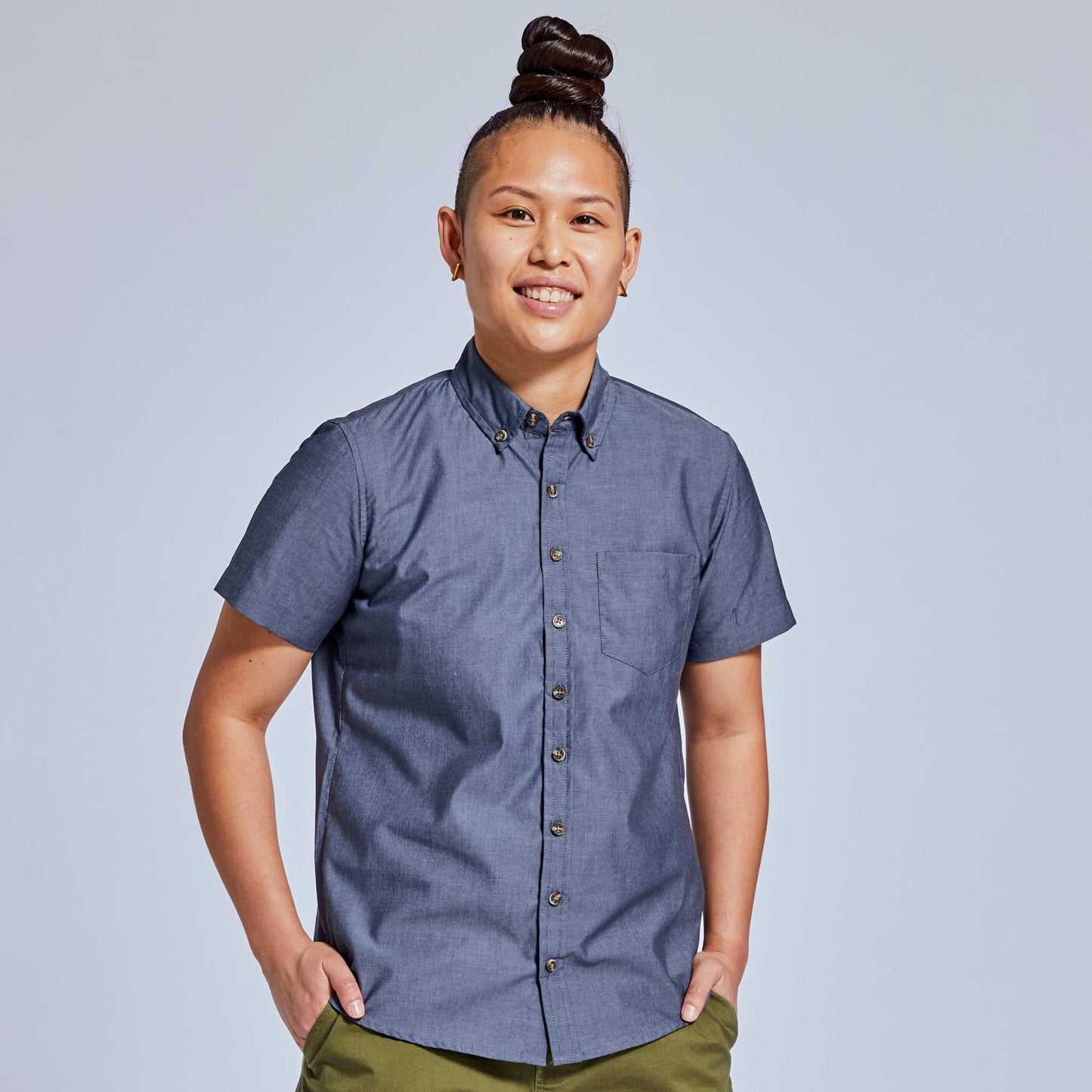 Slate Blue Chambray Short-Sleeve Shirt