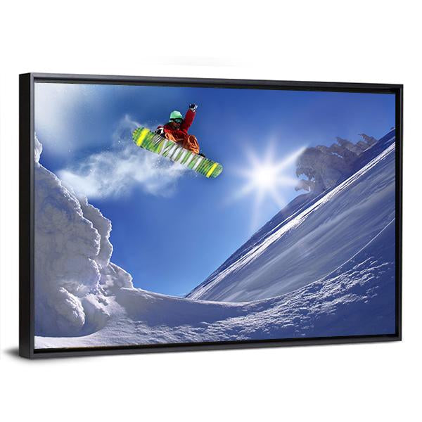 Snowboarder Jumping Against Blue Sky Canvas Wall Art-3 Horizontal-Gallery Wrap-25" x 16"-Tiaracle