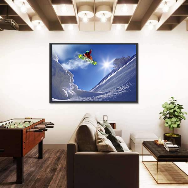 Snowboarder Jumping Against Blue Sky Canvas Wall Art-3 Horizontal-Gallery Wrap-25" x 16"-Tiaracle