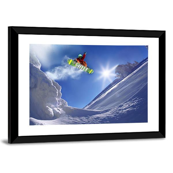 Snowboarder Jumping Against Blue Sky Canvas Wall Art-3 Horizontal-Gallery Wrap-25" x 16"-Tiaracle