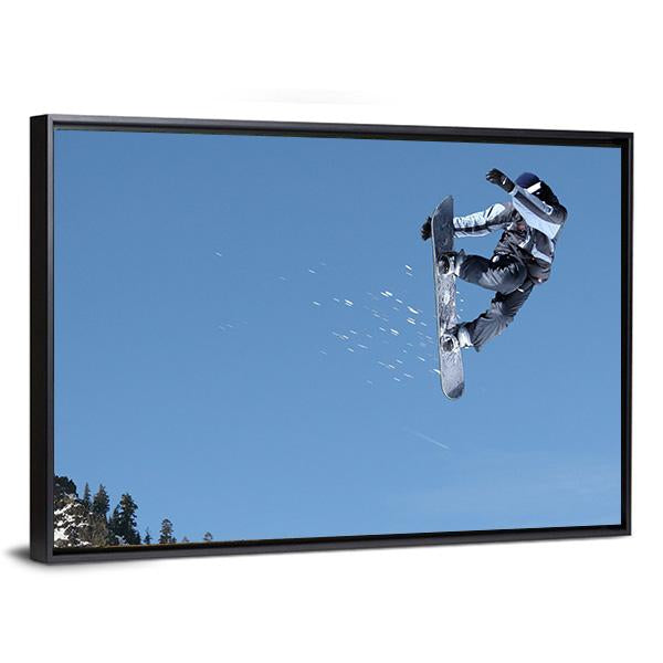 Snowboarder Jumping High At Lake Tahoe Resort Canvas Wall Art-3 Horizontal-Gallery Wrap-25" x 16"-Tiaracle