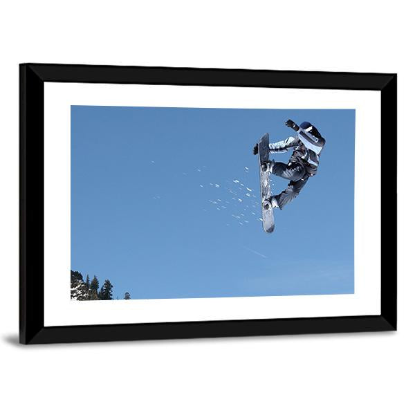Snowboarder Jumping High At Lake Tahoe Resort Canvas Wall Art-3 Horizontal-Gallery Wrap-25" x 16"-Tiaracle